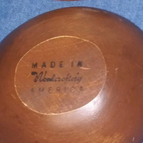 Set of 4 wood bowls VTG WOODCRAFTERY MADE IN AMERICA ovoid RUSTIC FARMHOUSE - Picture 3 of 12